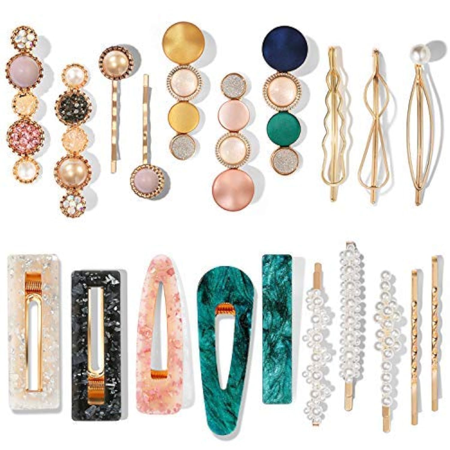 Mehayi 20 PCS Macaron Pearl Acrylic Resin Fashion Hair Clips Set, Cute