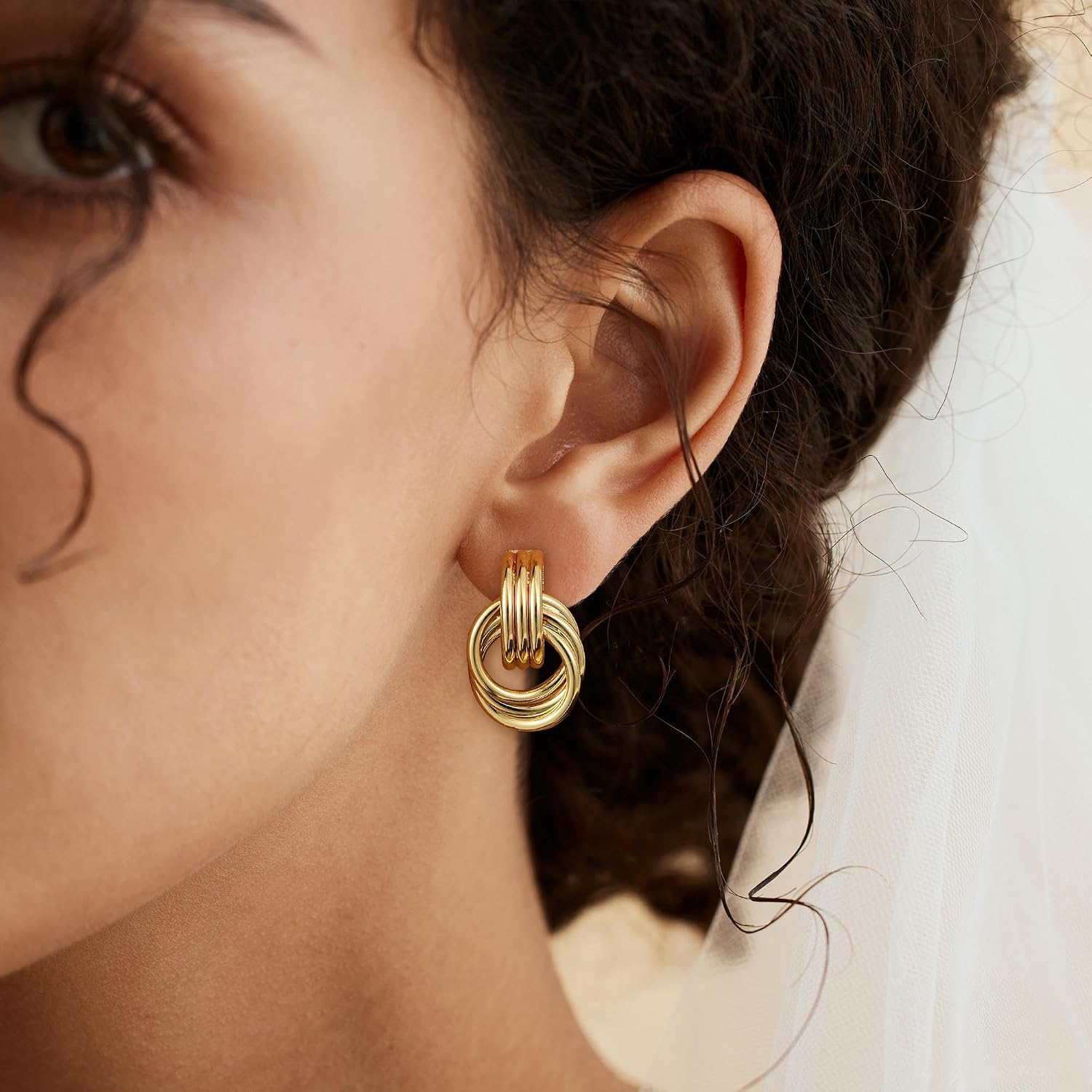 SHERLOVE Chunky Knot Gold Earrings Women Statement Drop Dangle Earrings — view 2