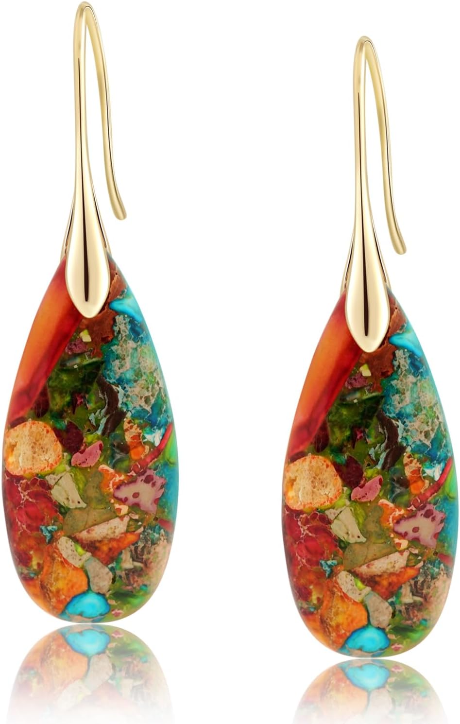 Sriomu Natural Healing Stone Fishhoop Dangle Drop Earrings Statement