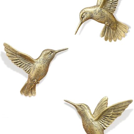 GUSFREUD 3D Hummingbird Wall Decor Set – Brass Resin Bird Wall Decor for Living