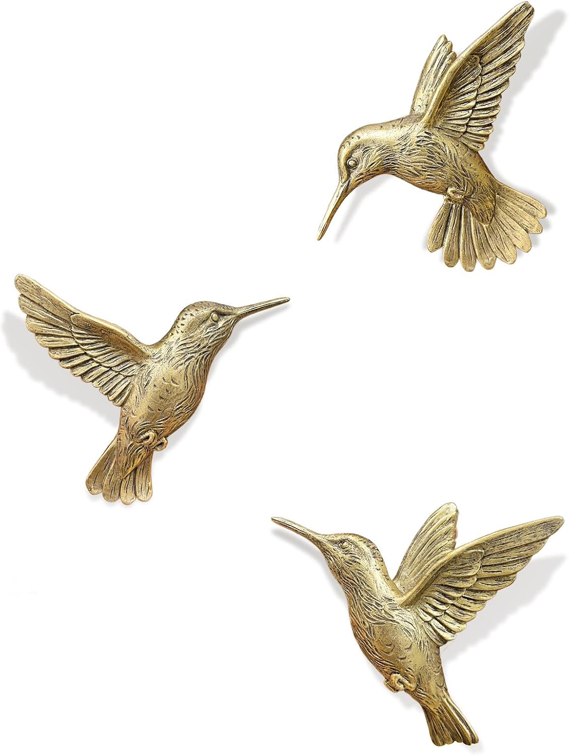 GUSFREUD 3D Hummingbird Wall Decor Set – Brass Resin Bird Wall Decor for Living