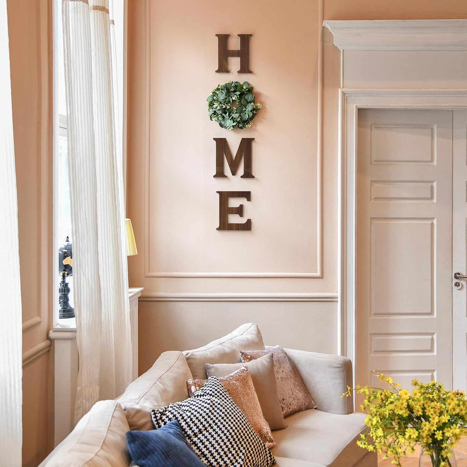 Mkono Home Sign Wall Decor, Farmhouse Wood Letters Eucalyptus for O, Brown | Rustic