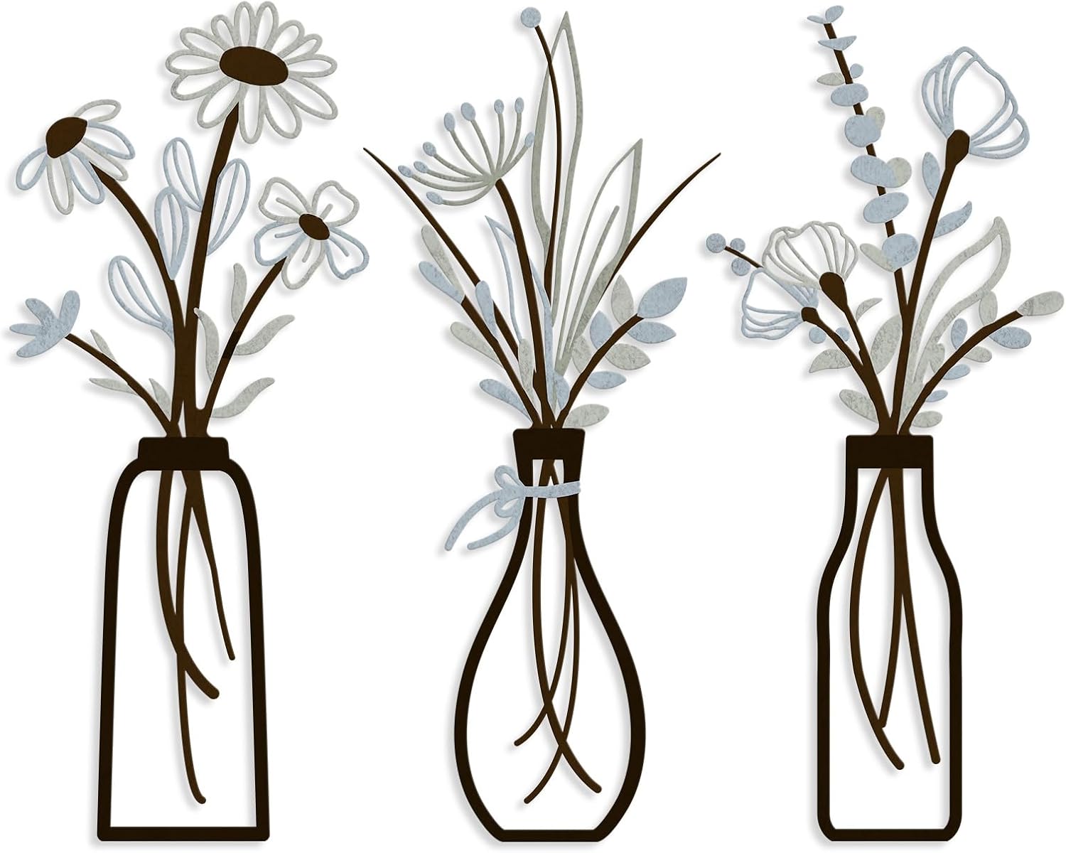 Pigort 3 Pieces Metal Flowers Wall Art- Rustic Farmhouse Decor Minimalist Decor for Living