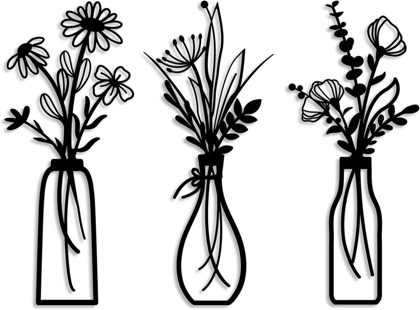 Pigort 3 Pieces Metal Flowers Wall Art- Rustic Farmhouse Decor Minimalist Decor for Living
