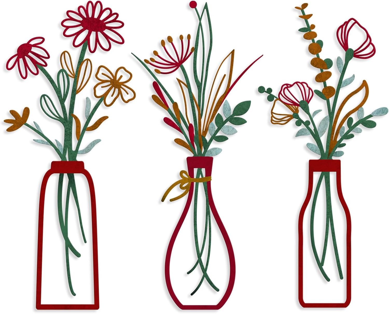 Pigort 3 Pieces Metal Flowers Wall Art- Rustic Farmhouse Decor Minimalist Decor for Living