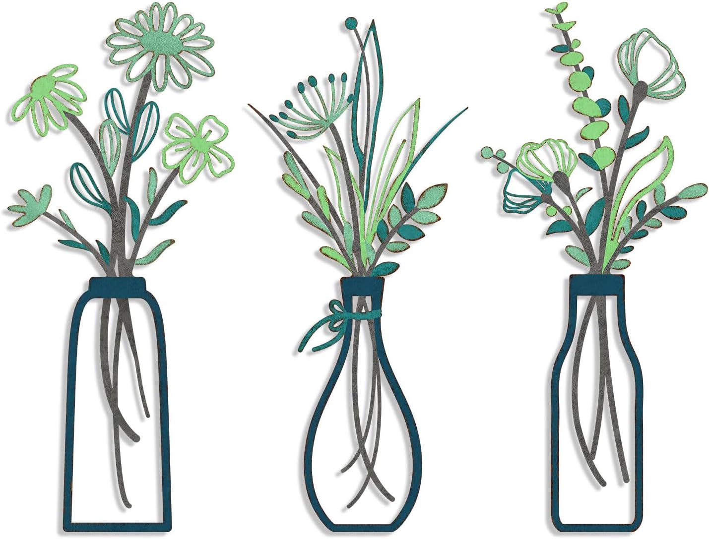 Pigort 3 Pieces Metal Flowers Wall Art- Rustic Farmhouse Decor Minimalist Decor for Living