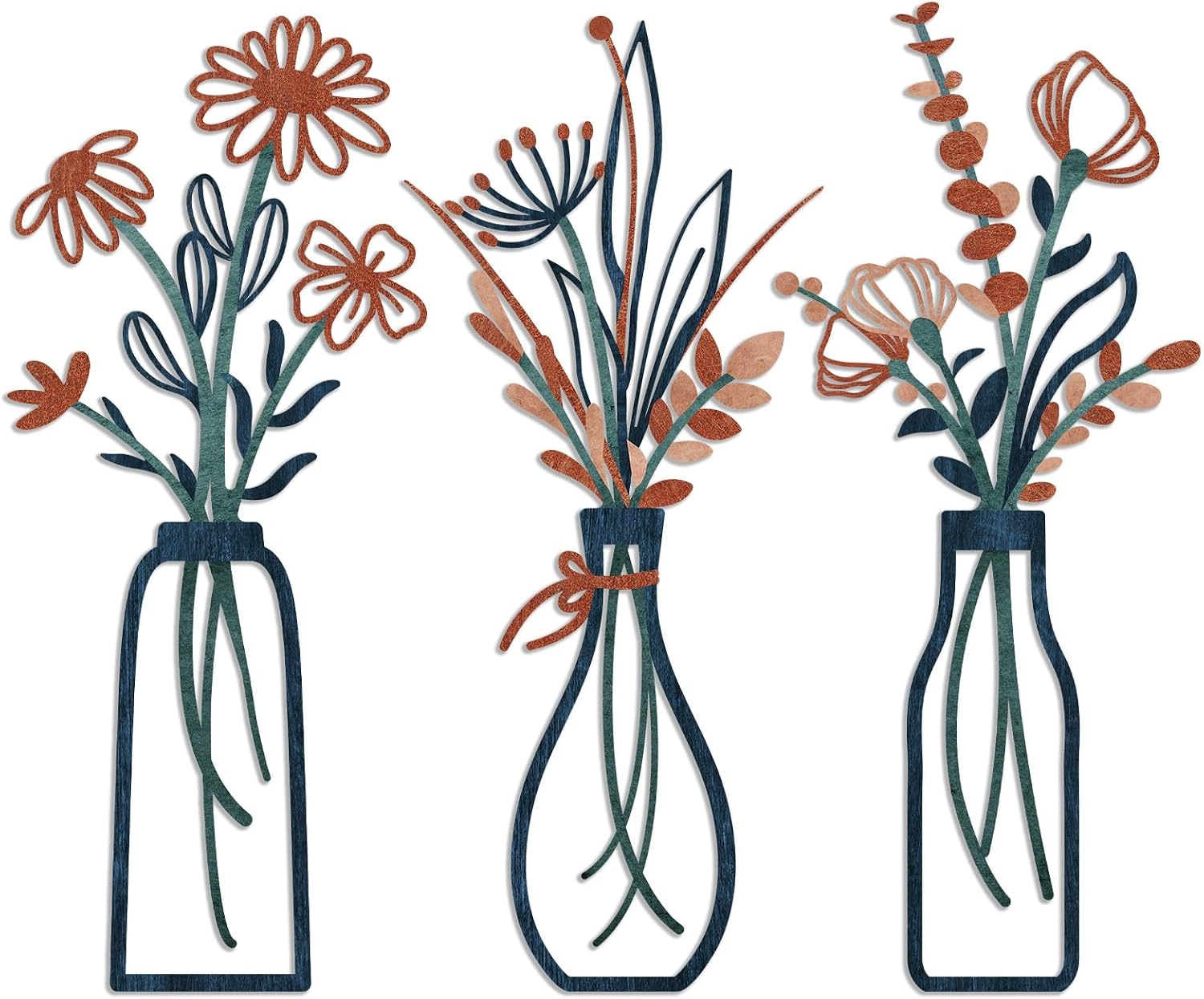 Pigort 3 Pieces Metal Flowers Wall Art- Rustic Farmhouse Decor Minimalist Decor for Living