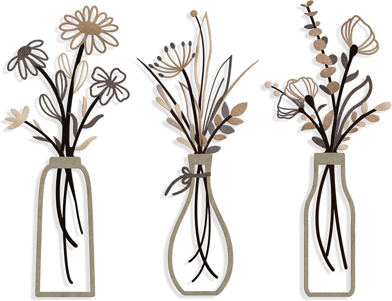 Pigort 3 Pieces Metal Flowers Wall Art- Rustic Farmhouse Decor Minimalist Decor for Living