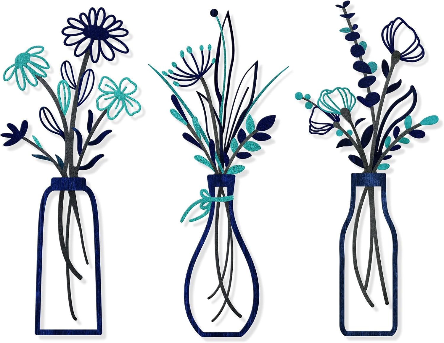 Pigort 3 Pieces Metal Flowers Wall Art- Rustic Farmhouse Decor Minimalist Decor for Living