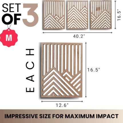 qmmp Modern Wooden Wall Sculptures – Set of 3 – Home Decor Accent –