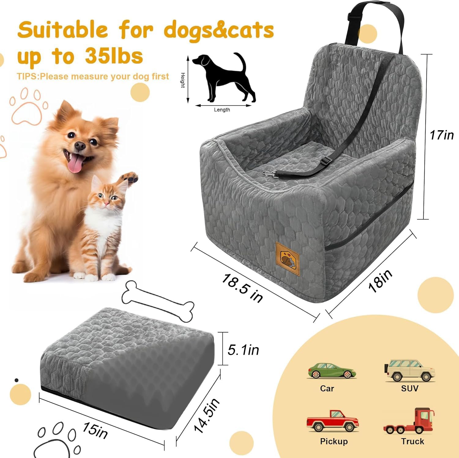 Quilted Grey Pet Car Booster Seat - Hình 2