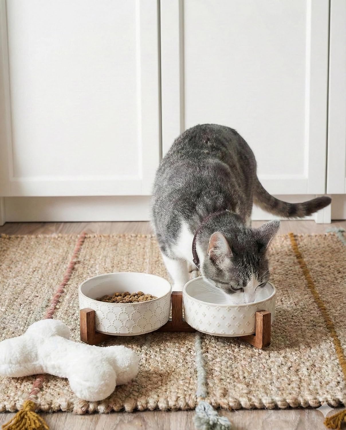 Boho Chic Elevated Ceramic Pet Bowls - Hình 2