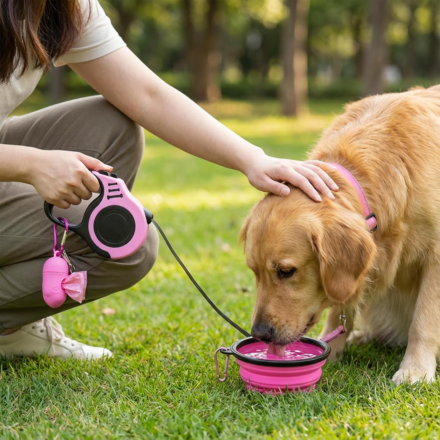 Pink Retractable Dog Leash Kit - Hình 2