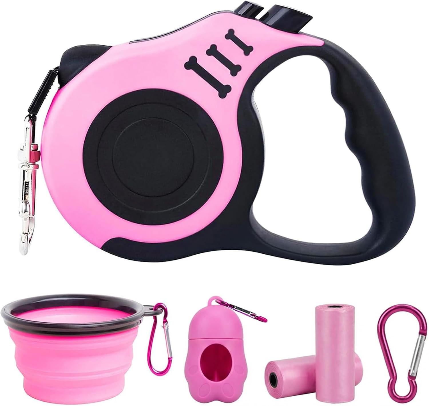 Pink Retractable Dog Leash Kit - 16ft, Bowl & Waste Bags Included