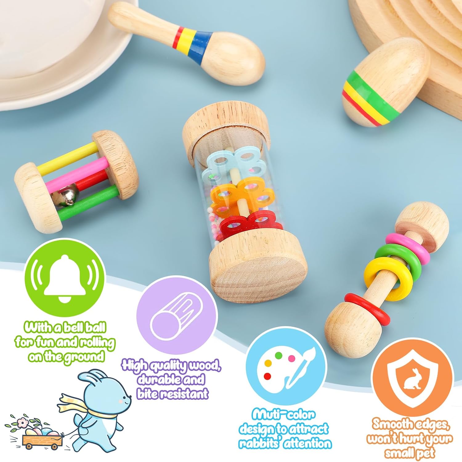 Wooden Pet Rattle Chew Toy Set - Hình 2