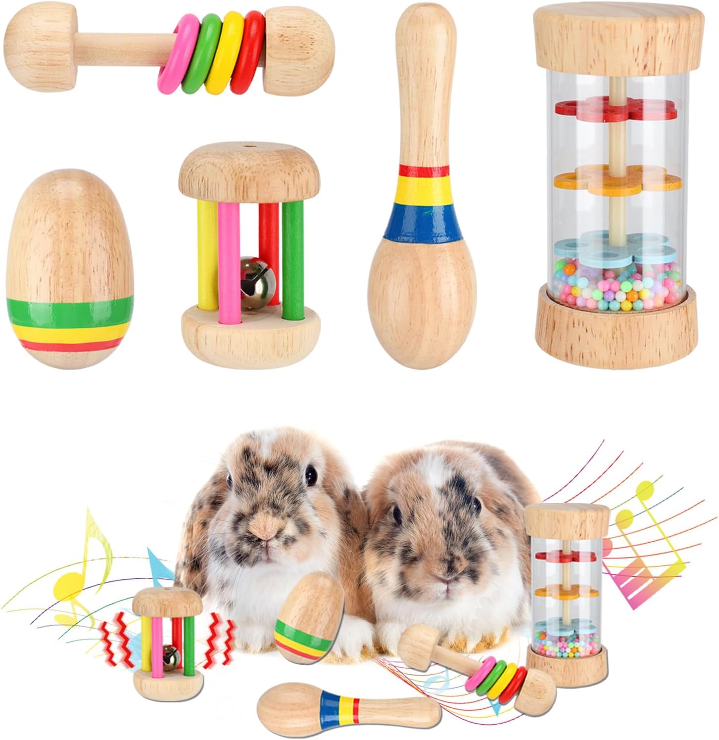 Wooden Pet Rattle Chew Toy Set