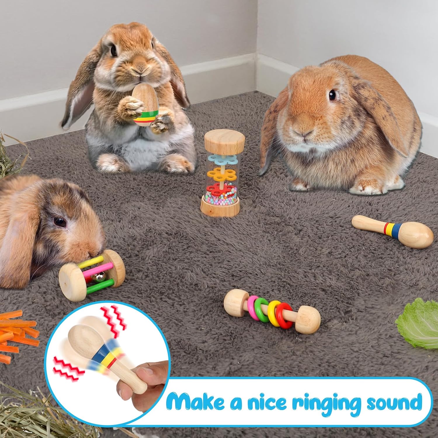 Wooden Pet Rattle Chew Toy Set - Hình 3