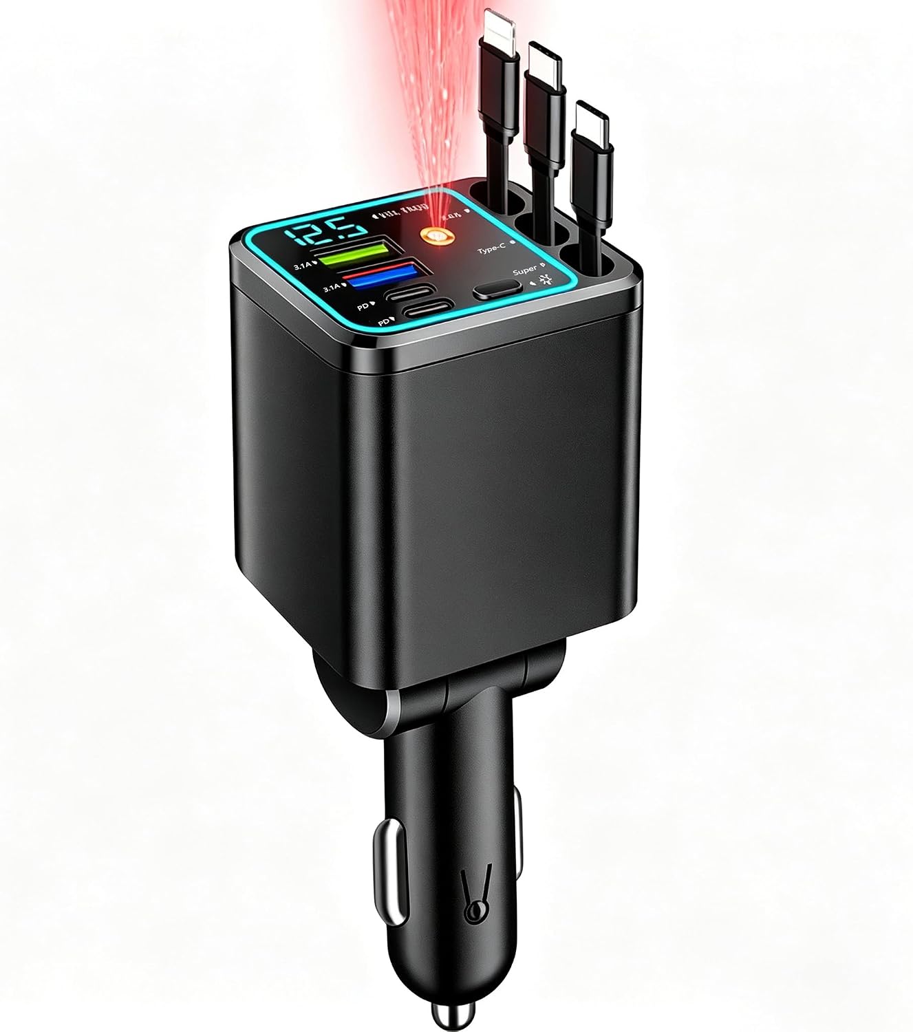 7 in 1 Retractable Car Charger,102W Star Lights Fast Charging Car Charger | Car Charger USB C,Car Accessories,Voltage Smart Display,3 Retractable Cables for iPhone 17 Pro/16/15/14,Galaxy S26,Pixel 10