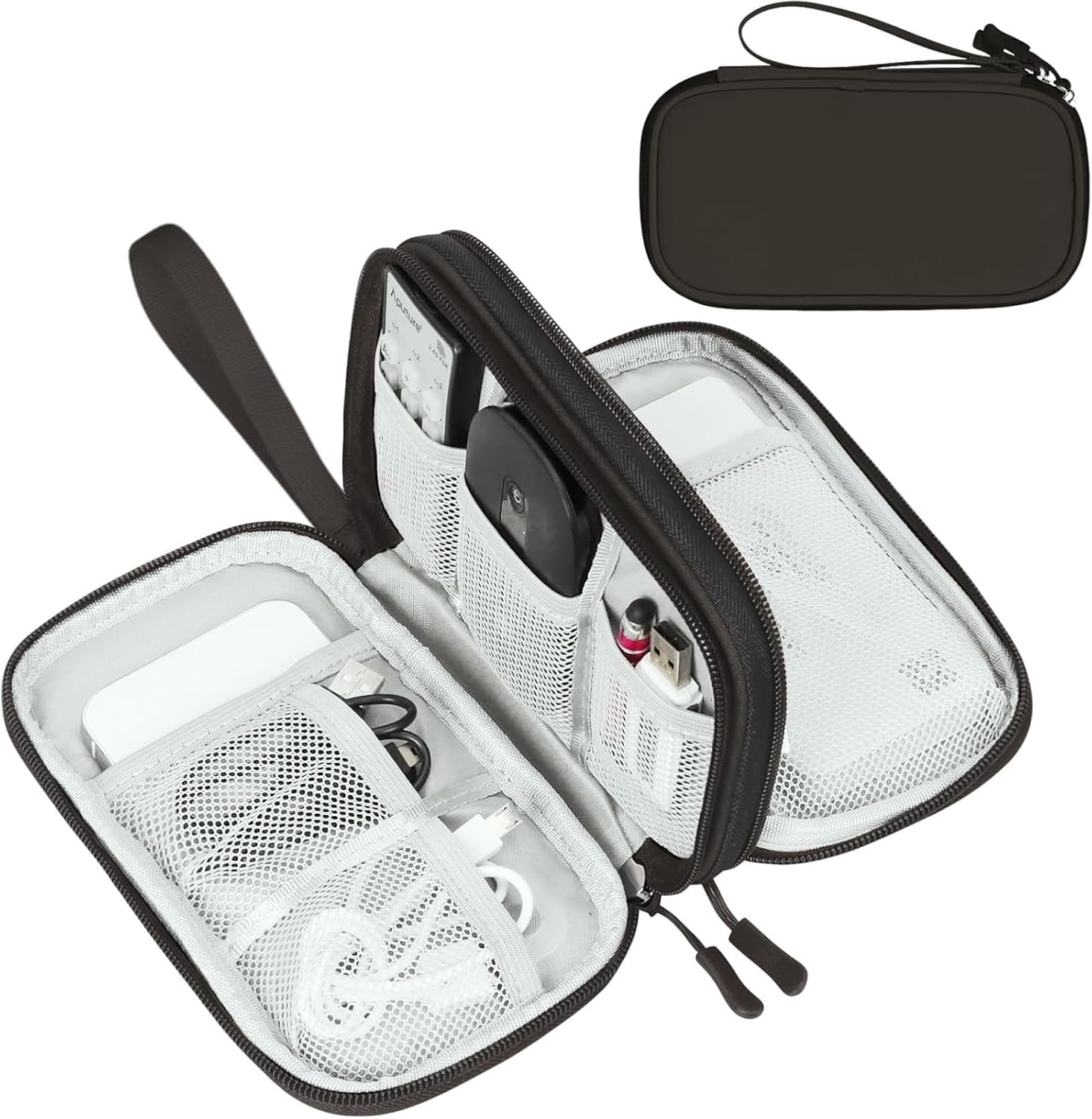 FYY Electronic Organizer, Travel Tech Pouch Bag, Cable Organizer Black | Wrist Strap, Waterproof,