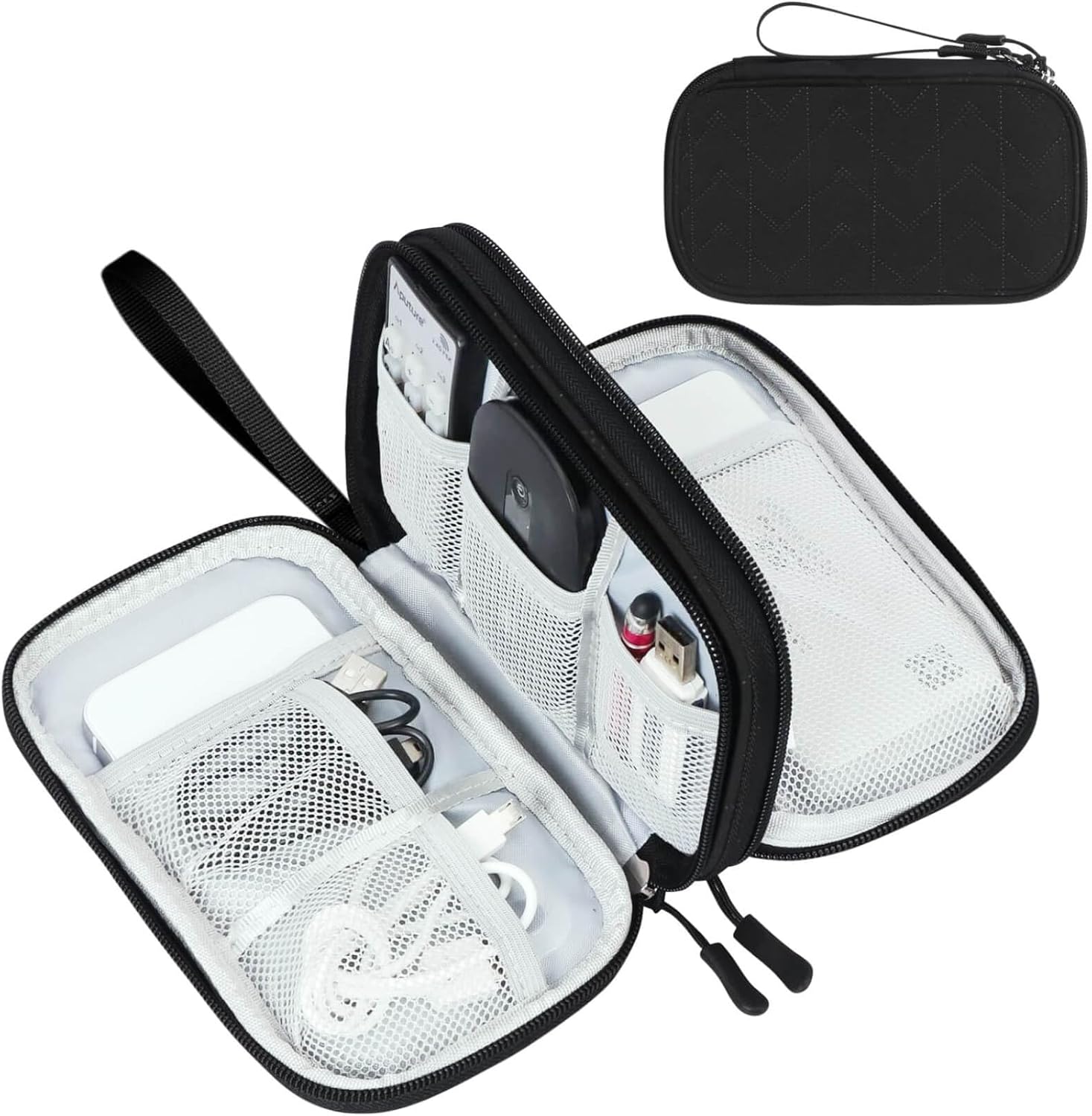FYY Electronic Organizer, Travel Tech Pouch Bag, Cable Organizer Black | Wrist Strap, Waterproof,