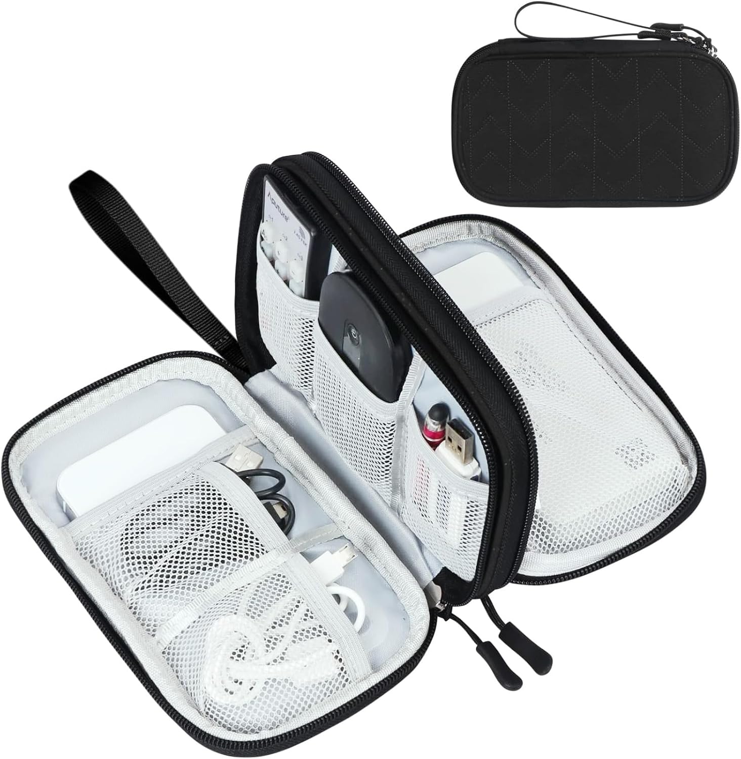 FYY Electronic Organizer, Travel Tech Pouch Bag, Cable Organizer Black | Wrist Strap, Waterproof,