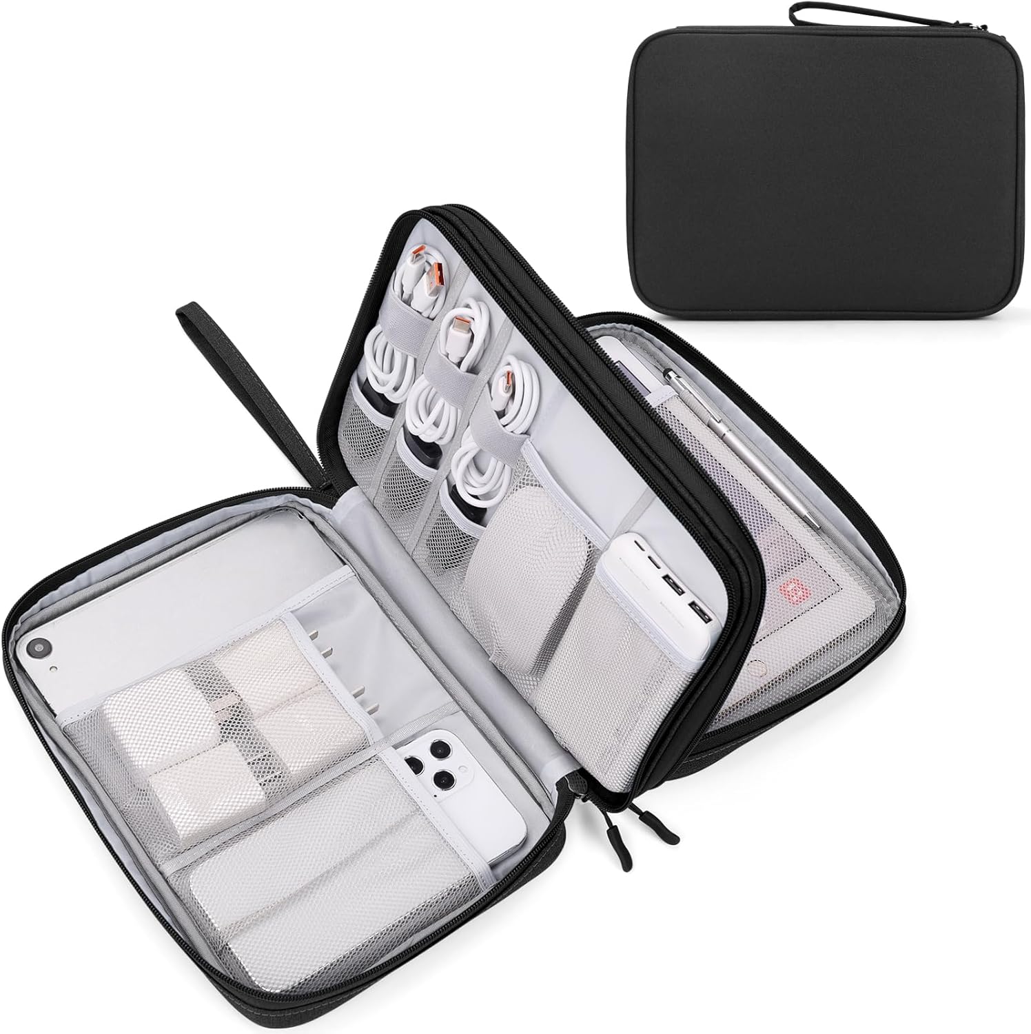 FYY Electronic Organizer, Travel Tech Pouch Bag, Cable Organizer Black | Wrist Strap, Waterproof,