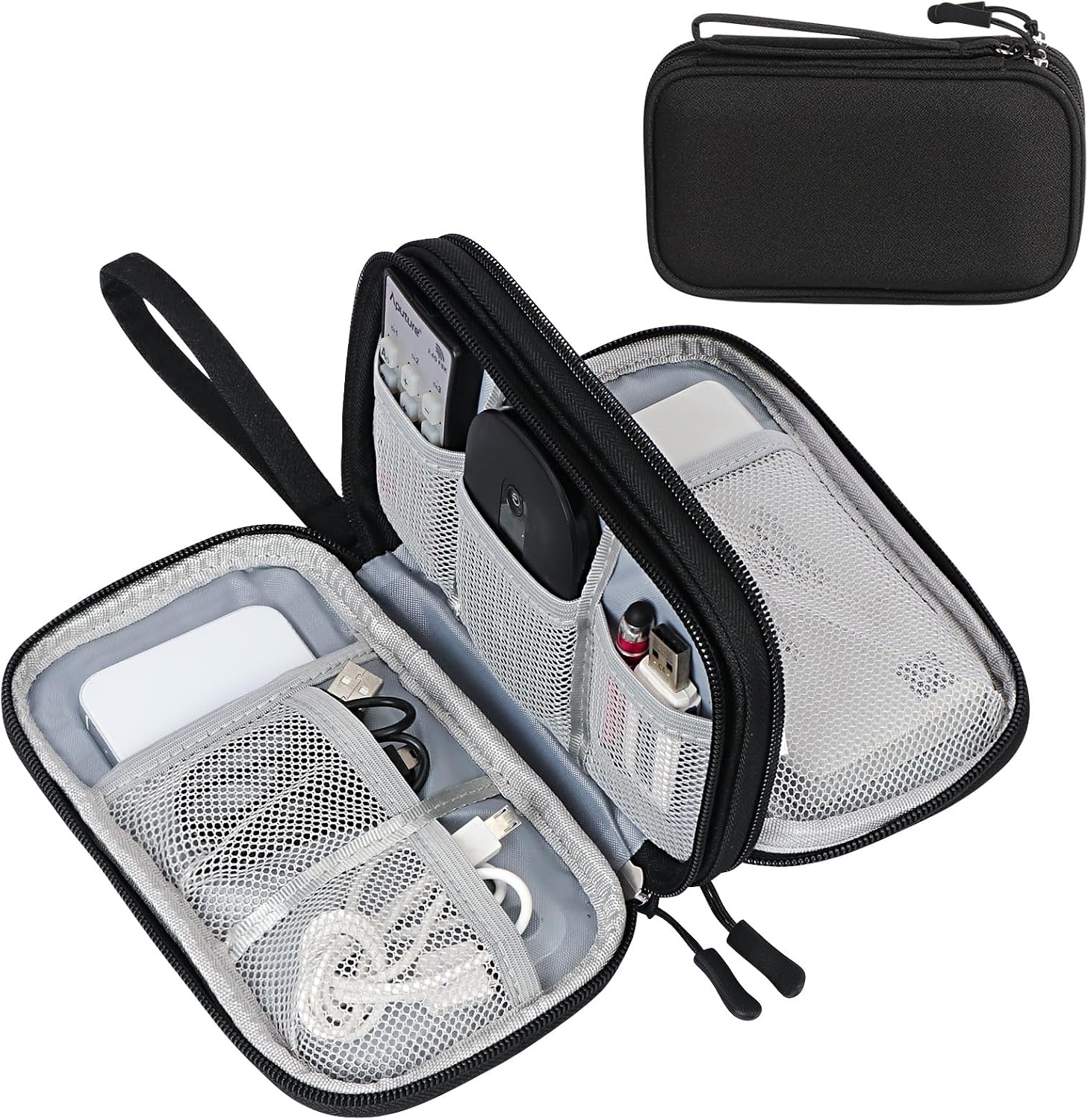 FYY Electronic Organizer, Travel Tech Pouch Bag, Cable Organizer Black | Wrist Strap, Waterproof,