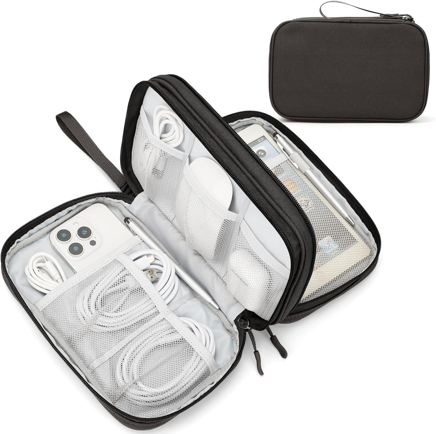 FYY Electronic Organizer, Travel Tech Pouch Bag, Cable Organizer Black | Wrist Strap, Waterproof,