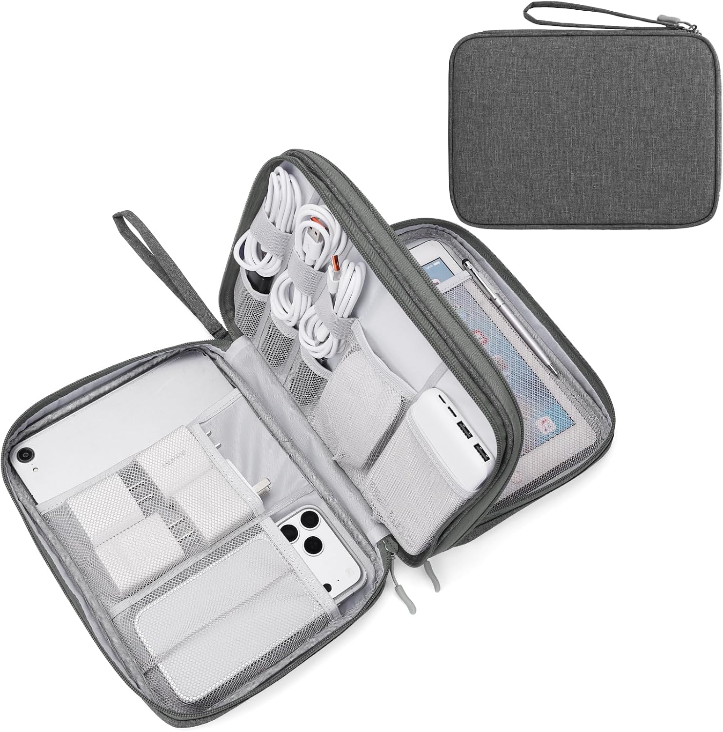 FYY Electronic Organizer, Travel Tech Pouch Bag, Cable Organizer Black | Wrist Strap, Waterproof,