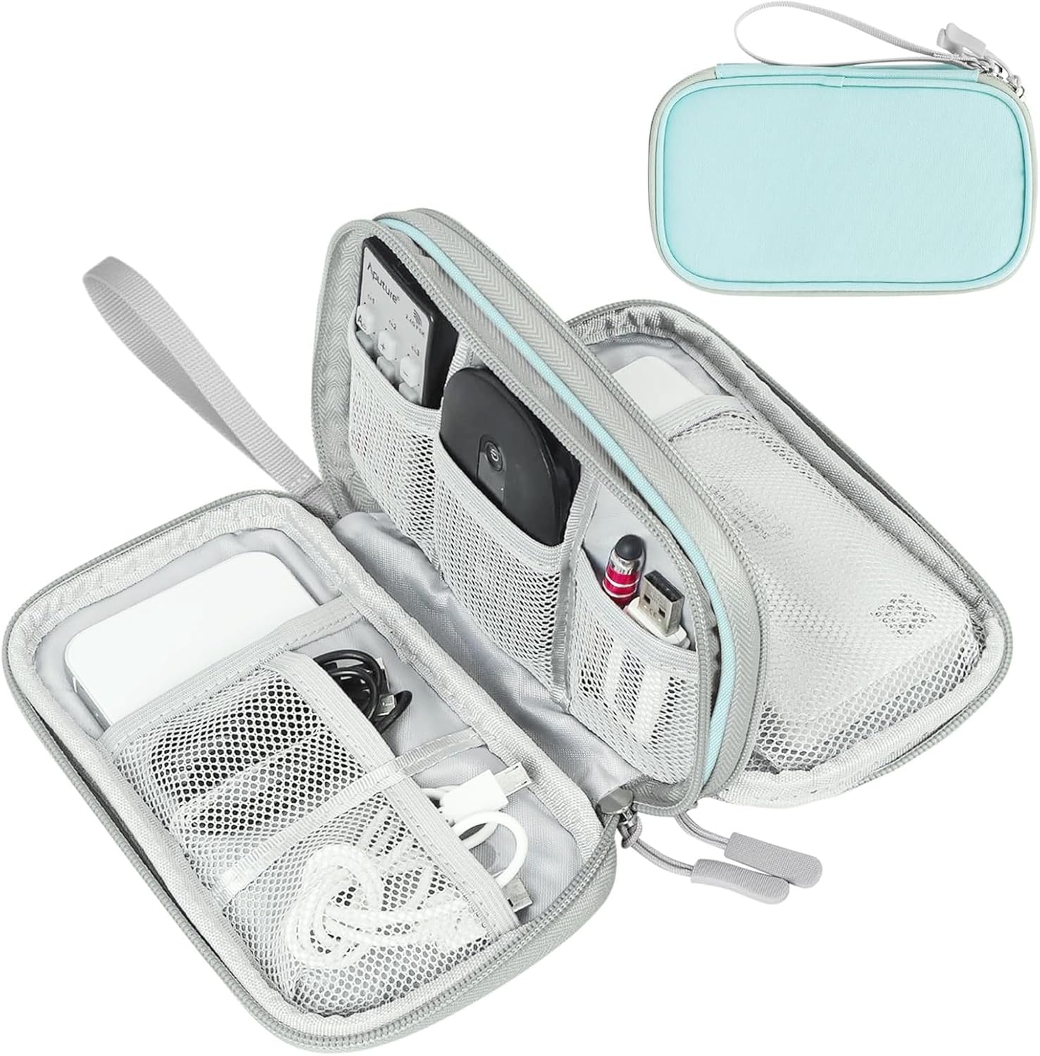 FYY Electronic Organizer, Travel Tech Pouch Bag, Cable Organizer Black | Wrist Strap, Waterproof,