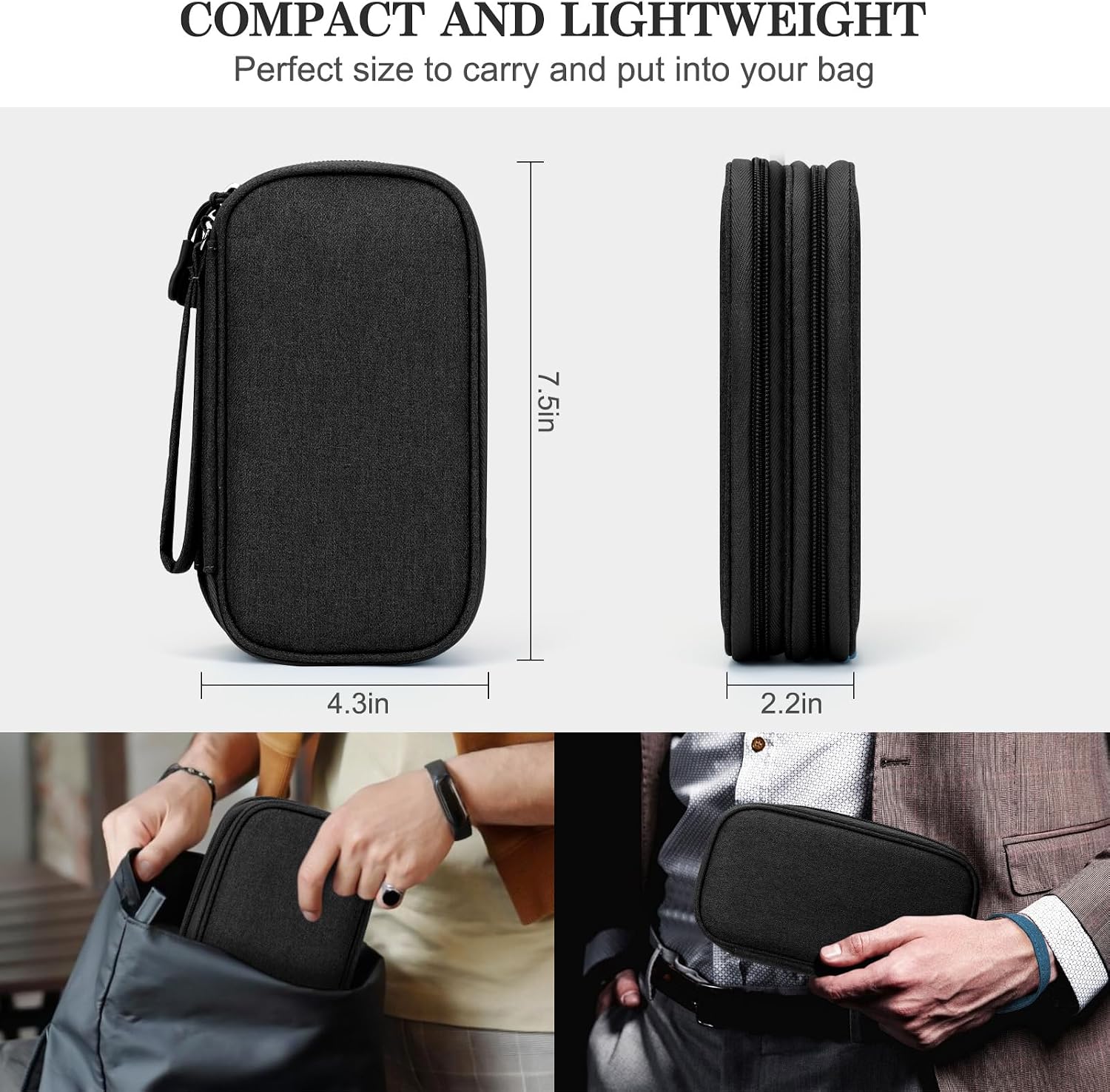 FYY Electronic Organizer, Travel Tech Pouch Bag, Cable Organizer Black | Wrist Strap, Waterproof,