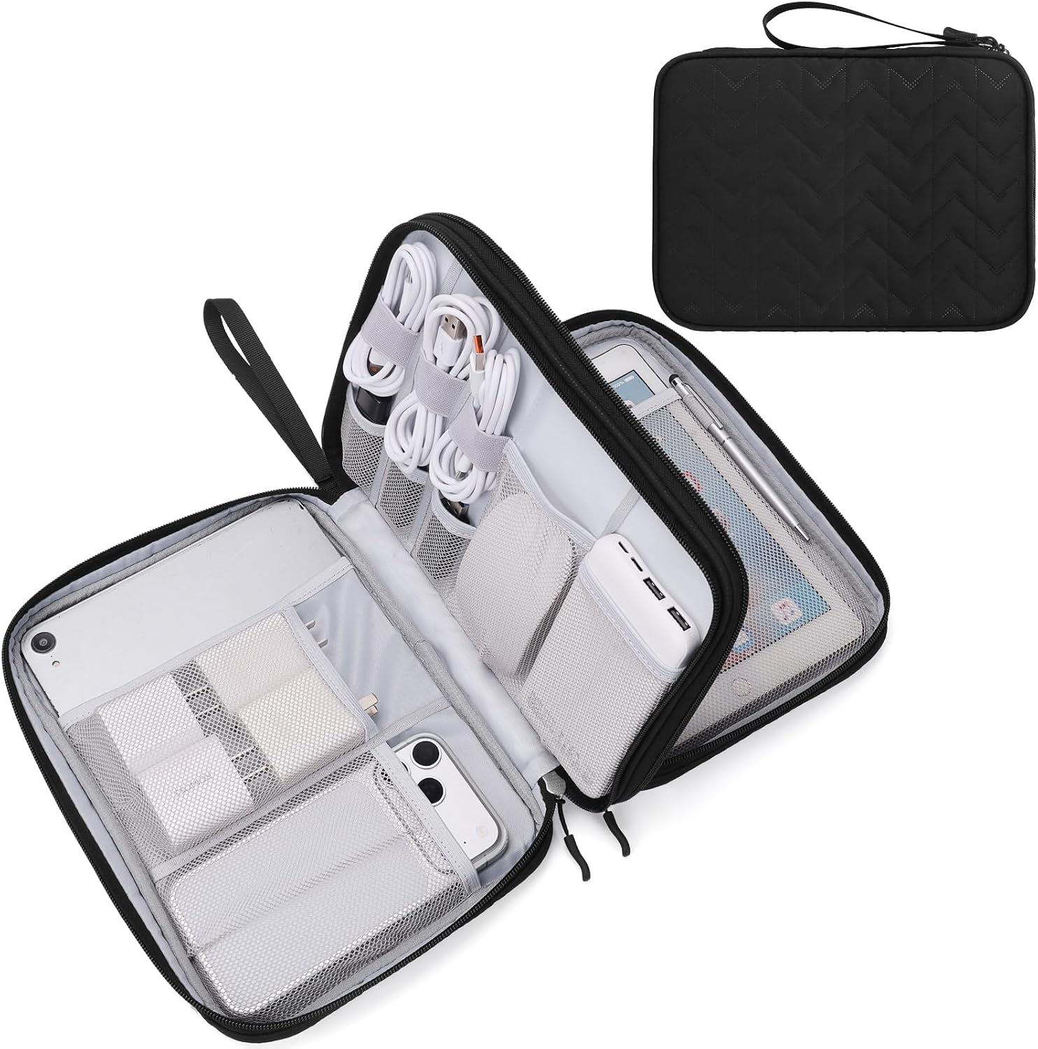 FYY Electronic Organizer, Travel Tech Pouch Bag, Cable Organizer Black | Wrist Strap, Waterproof,
