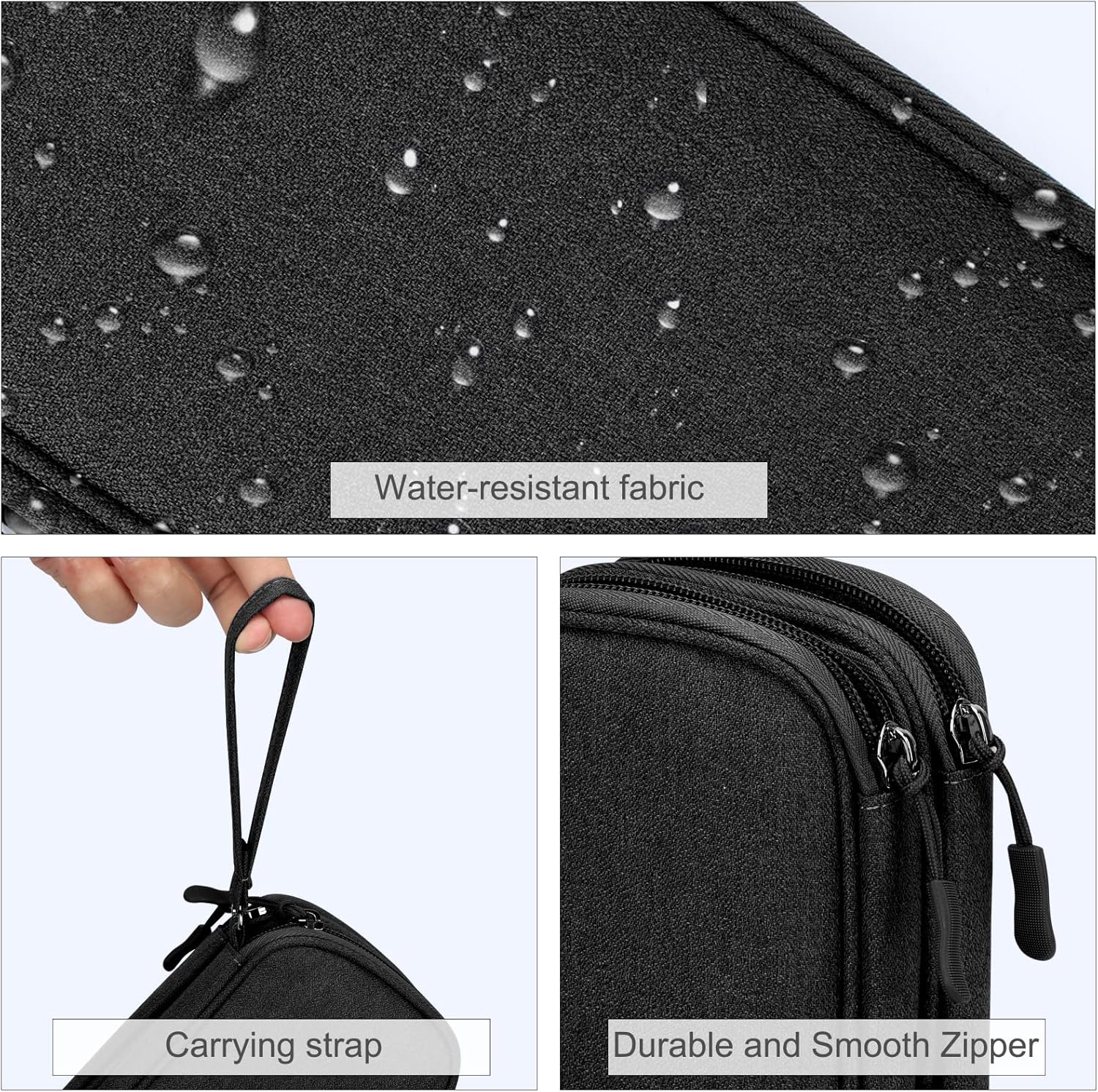 FYY Electronic Organizer, Travel Tech Pouch Bag, Cable Organizer Black | Wrist Strap, Waterproof,