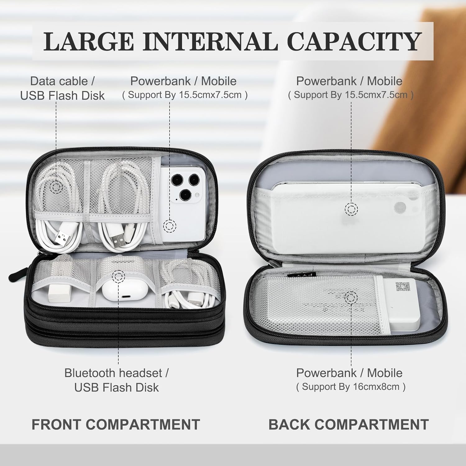 FYY Electronic Organizer, Travel Tech Pouch Bag, Cable Organizer Black | Wrist Strap, Waterproof,