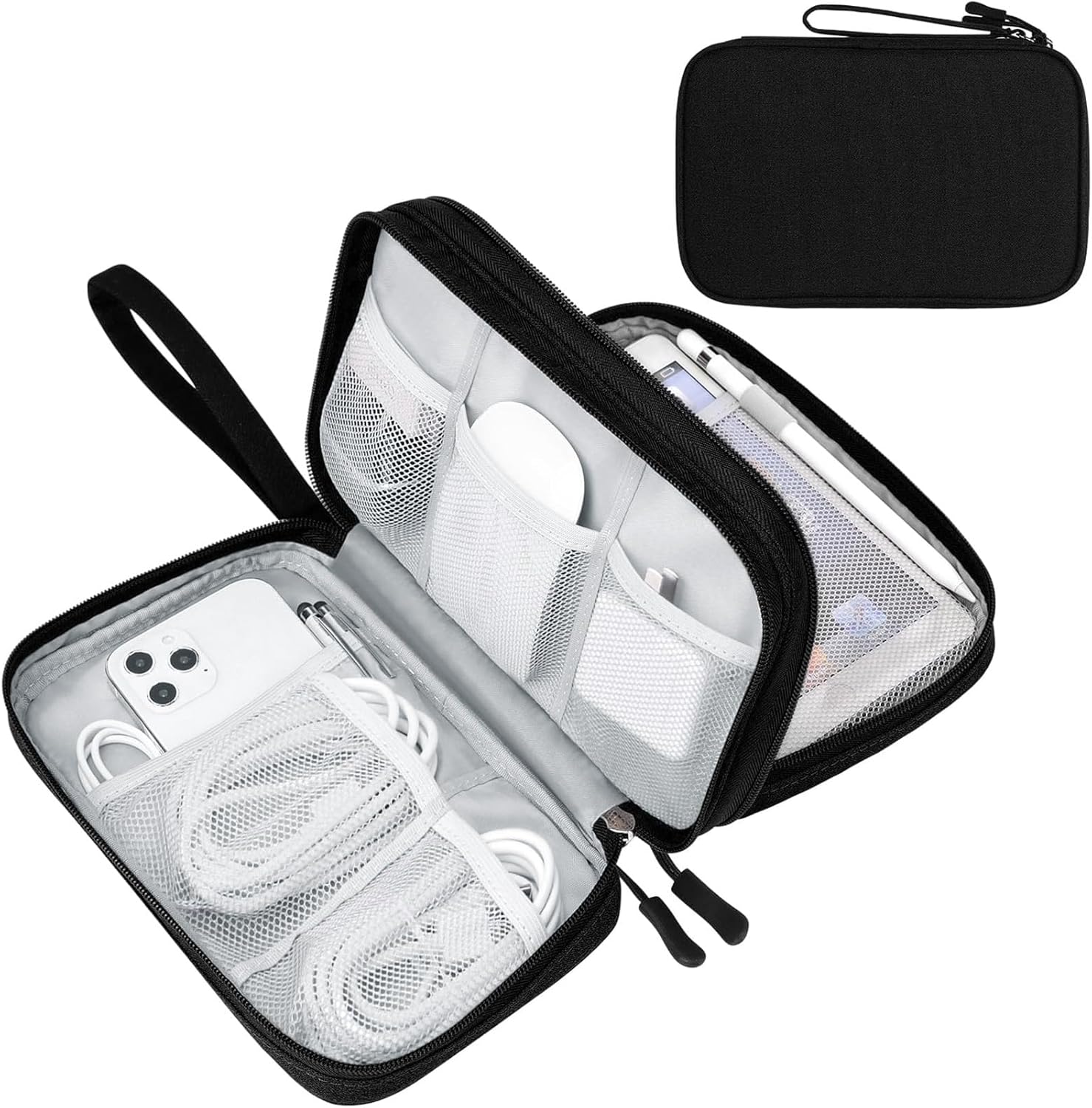 FYY Electronic Organizer, Travel Tech Pouch Bag, Cable Organizer Black | Wrist Strap, Waterproof,