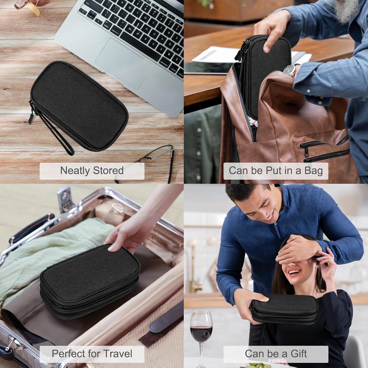 FYY Electronic Organizer, Travel Tech Pouch Bag, Cable Organizer Black | Wrist Strap, Waterproof,