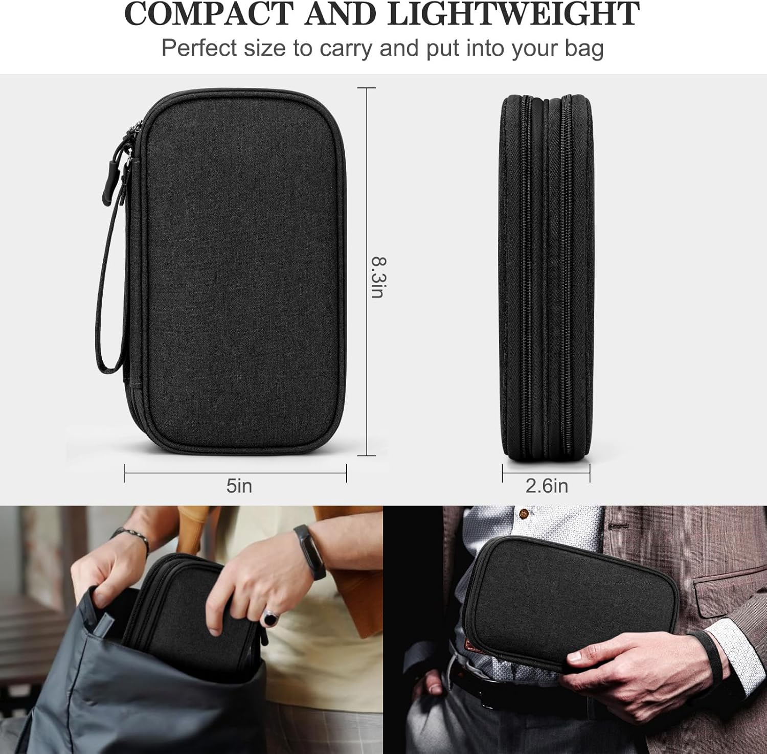 FYY Electronic Organizer, Travel Tech Pouch Bag, Medium, Black | Wrist Strap, Waterproof, Double