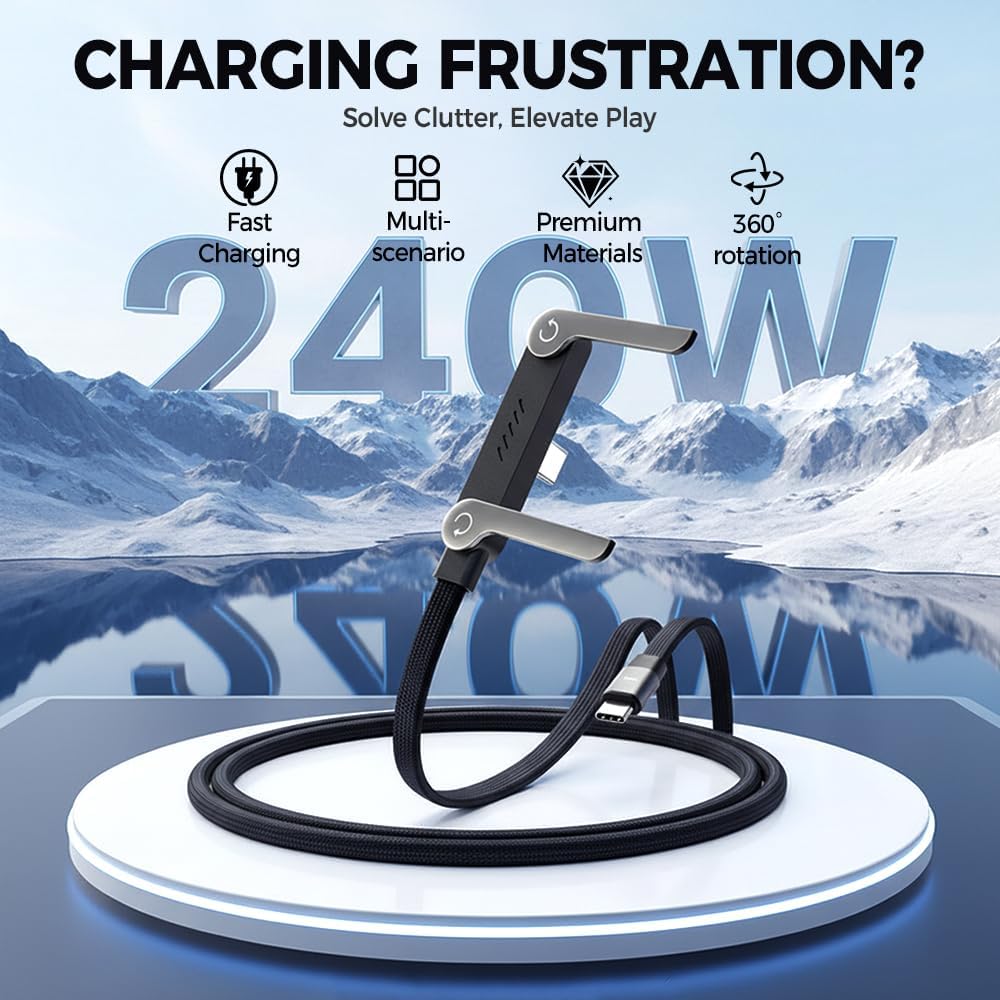Invisible Holder Charger Cable with Stand, 240w Super Fast Charging 2-in-1 Fast Charging Cord