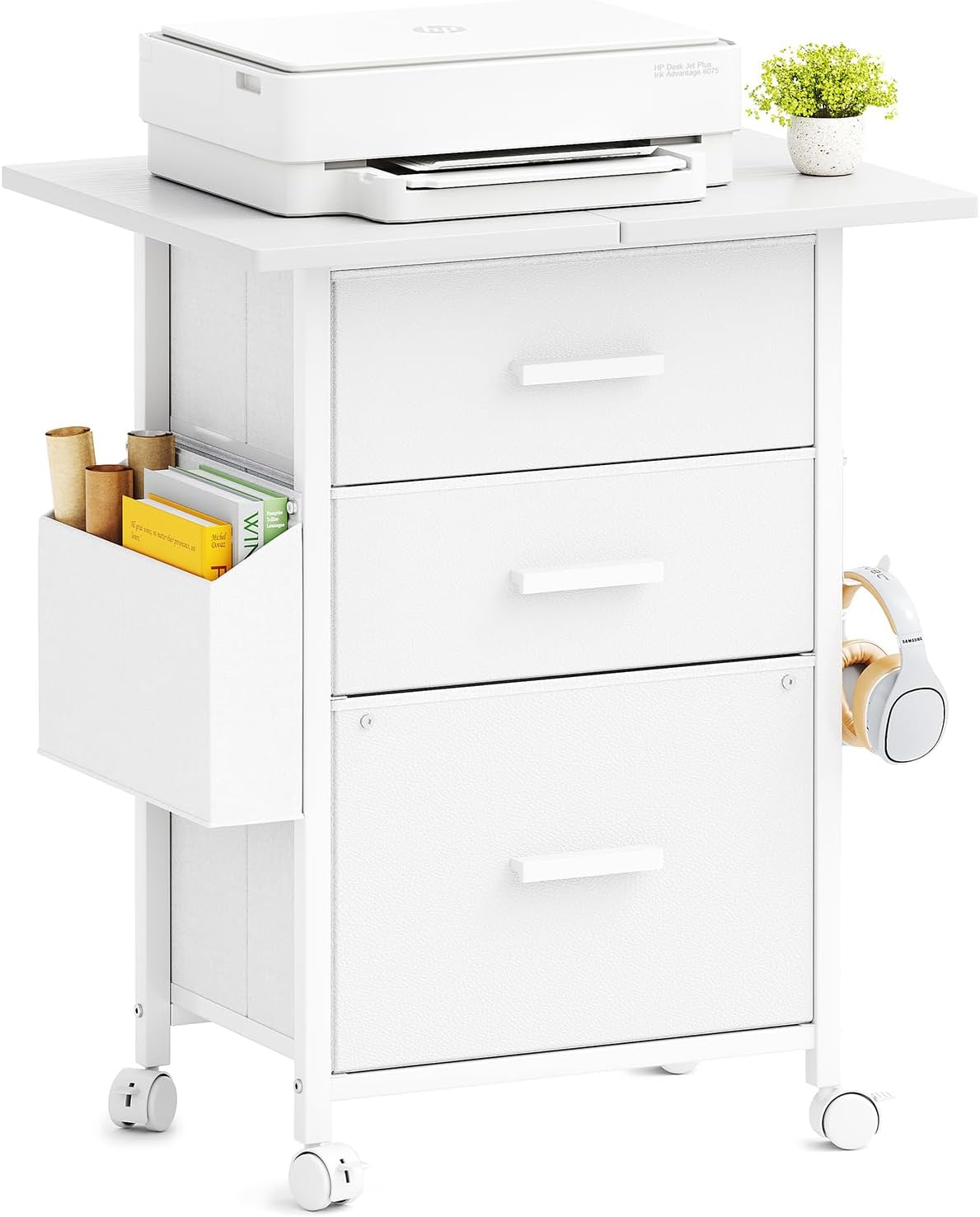3-Drawer Mobile File Cabinet with 22" Wide Printer Stand, Fabric Under Desk Filing Cabinet with