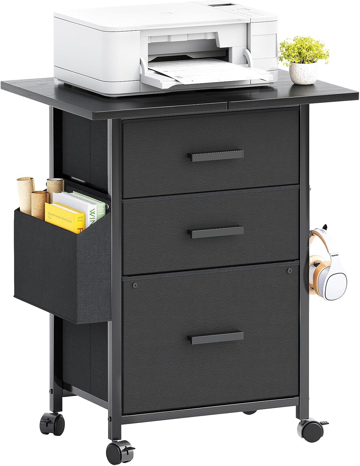 3-Drawer Mobile File Cabinet with 22" Wide Printer Stand, Fabric Under Desk Filing Cabinet with — view 9