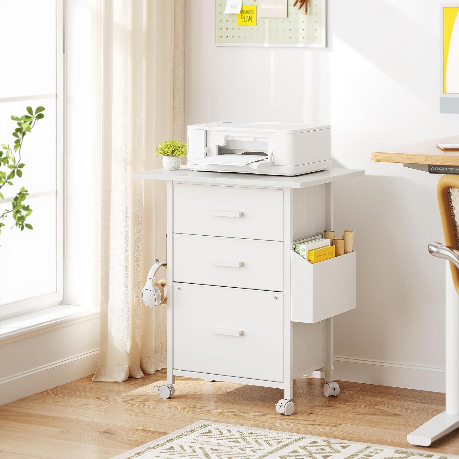 3-Drawer Mobile File Cabinet with 22" Wide Printer Stand, Fabric Under Desk Filing Cabinet with — view 2
