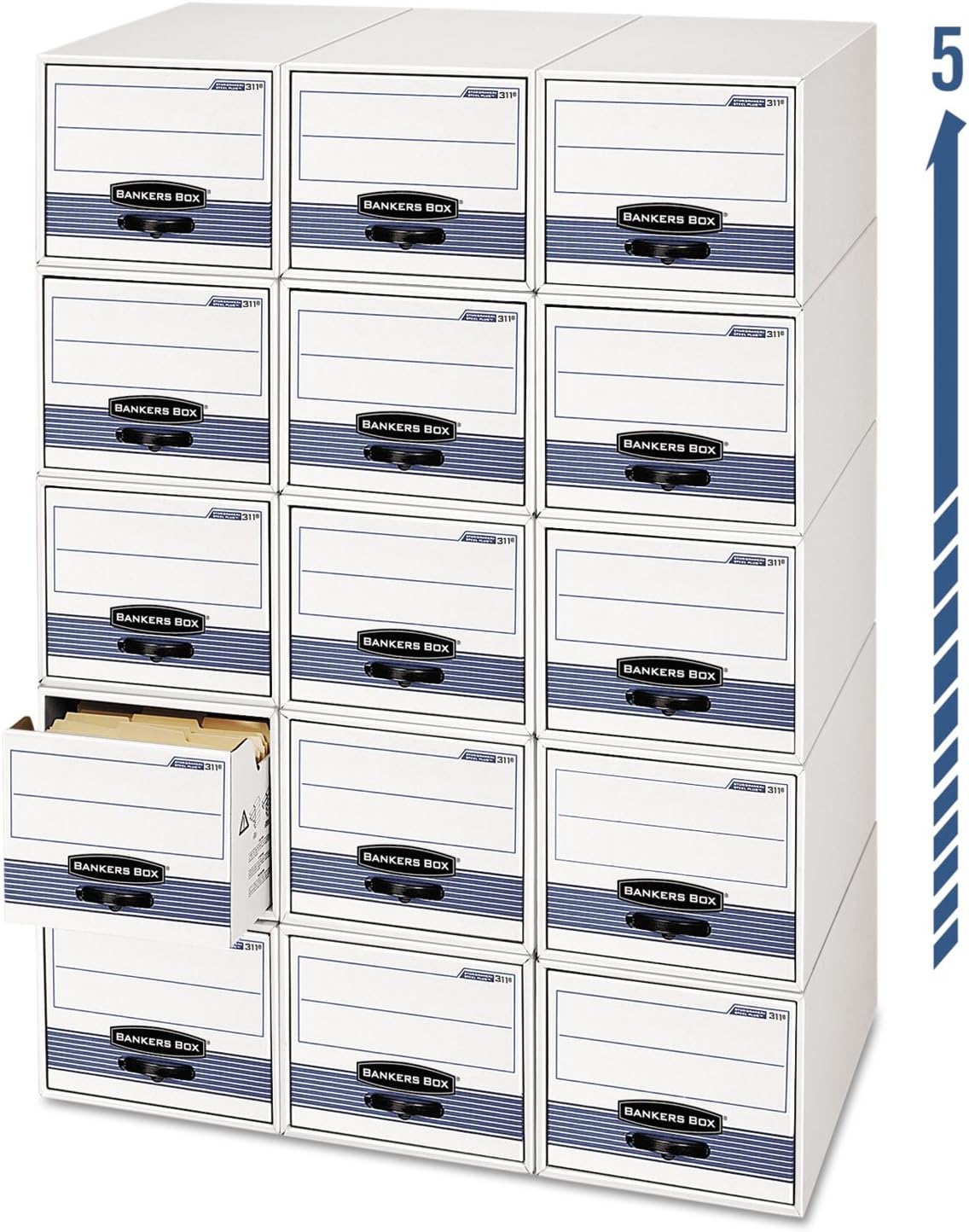 Bankers Box 6 Pack STOR Extra Space Saving Filing Cabinet, Stacks 5 High, Letter, White/Blue