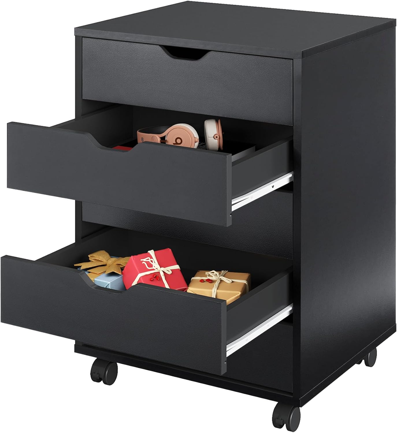 DEVAISE 5-Drawer Filing Cabinet, Under Desk file Cabinet, Black - Wood, Office Storage Cabinet
