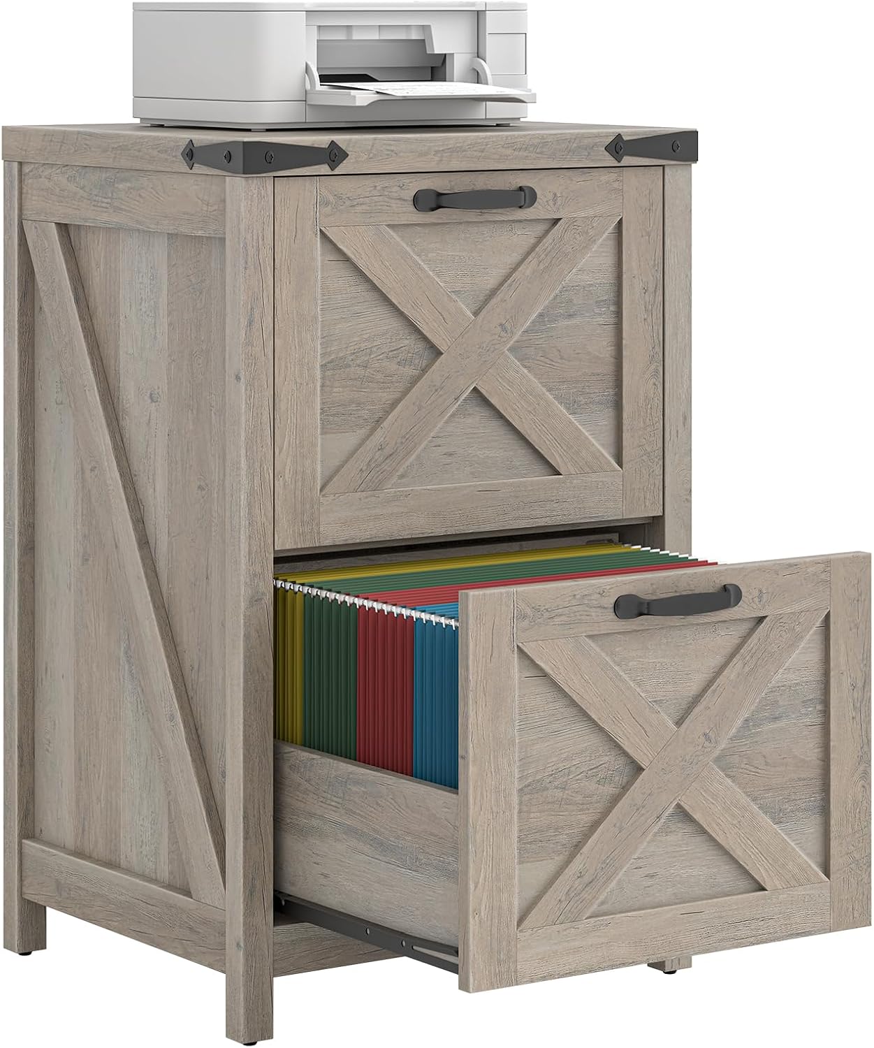 Farmhouse File Cabinet with 2 Drawers for Home Office, White and Brown — view 17