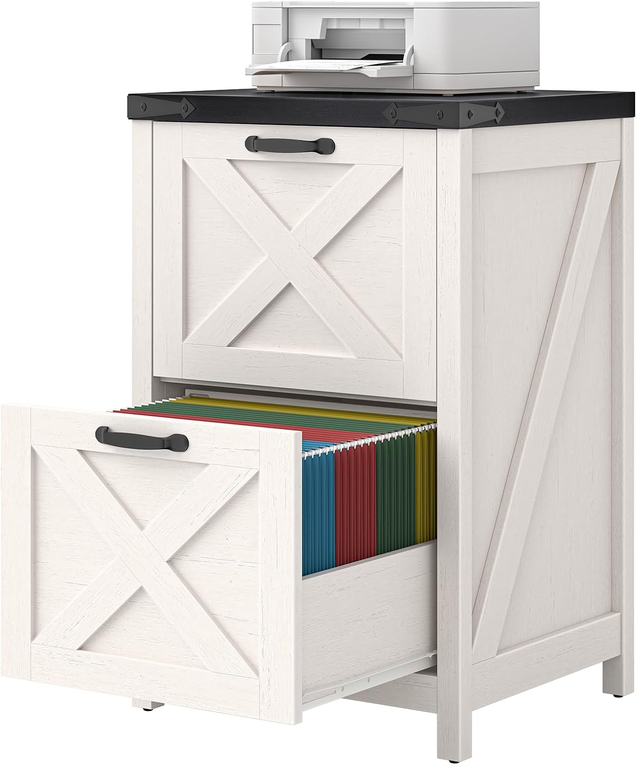 Farmhouse File Cabinet with 2 Drawers for Home Office, White and Brown — view 13