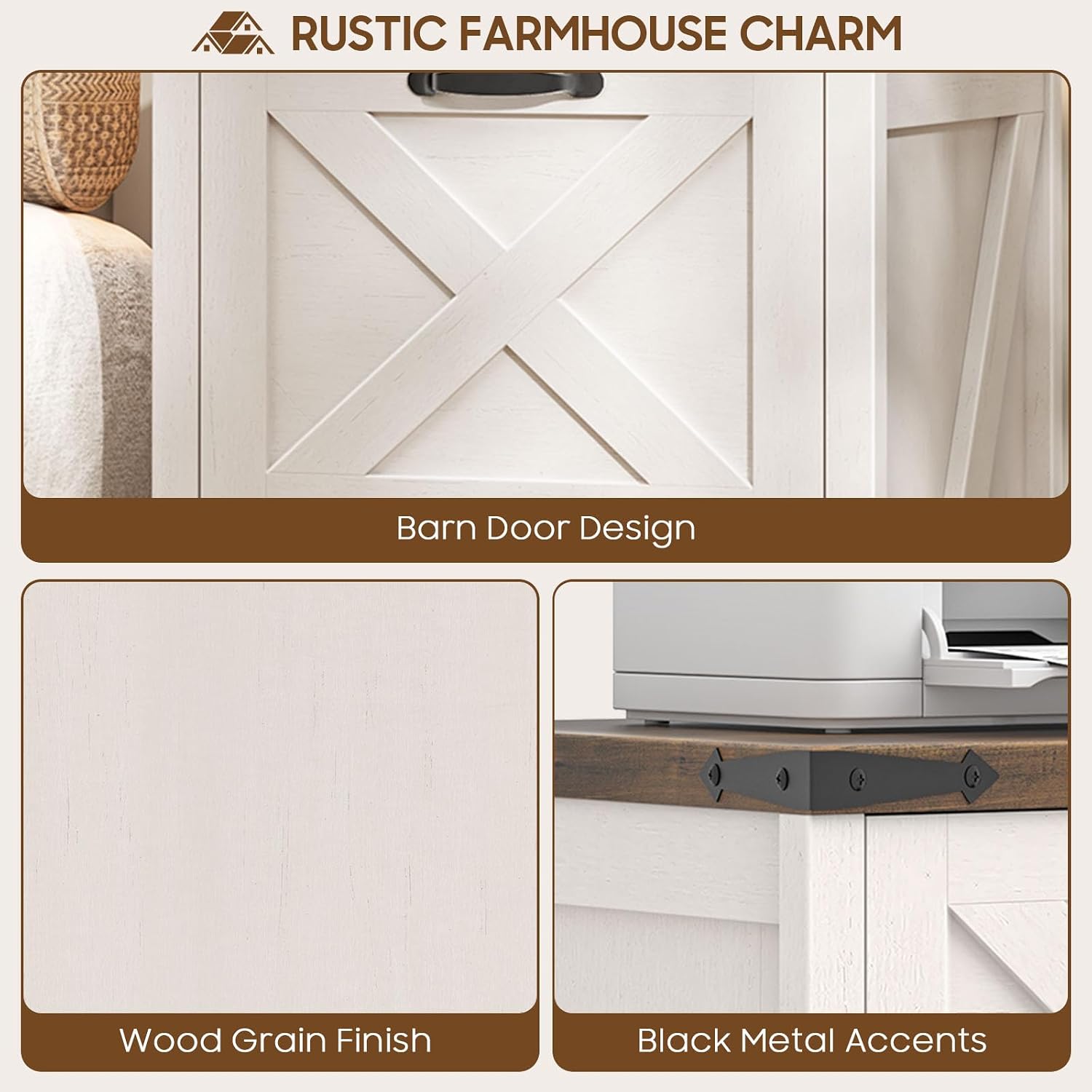 Farmhouse File Cabinet with 2 Drawers for Home Office, White and Brown — view 5