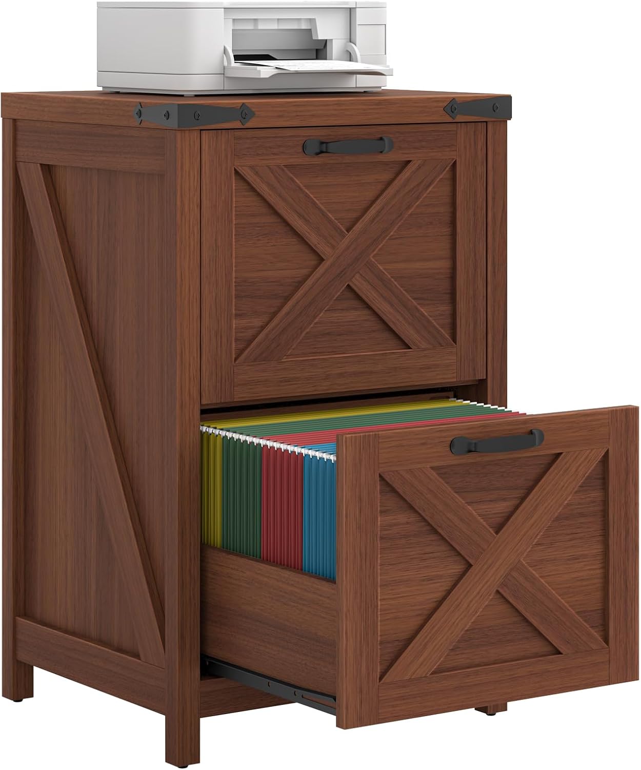 Farmhouse File Cabinet with 2 Drawers for Home Office, White and Brown — view 15