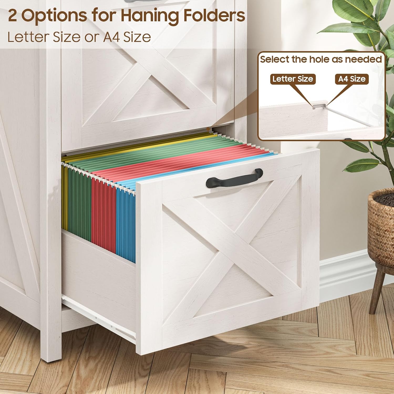 Farmhouse File Cabinet with 2 Drawers for Home Office, White and Brown — view 4