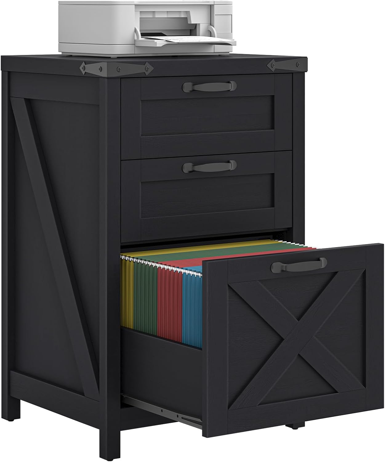 Farmhouse File Cabinet with 2 Drawers for Home Office, White and Brown — view 16