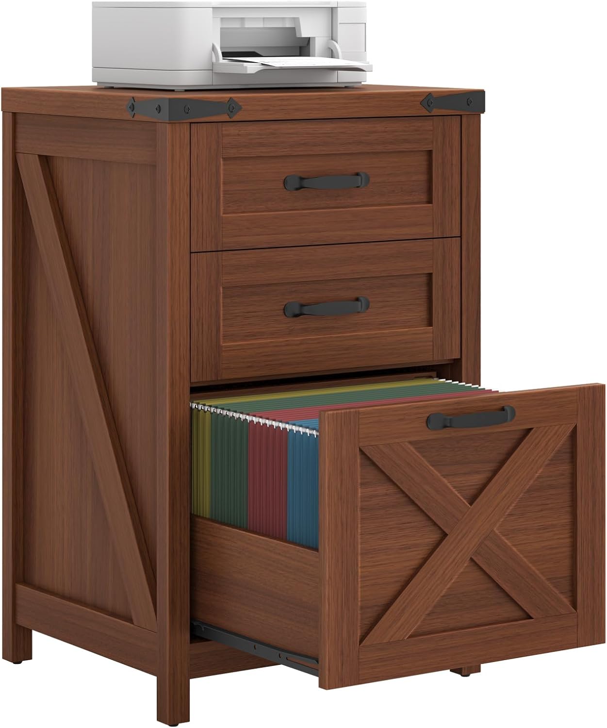 Farmhouse File Cabinet with 2 Drawers for Home Office, White and Brown — view 9